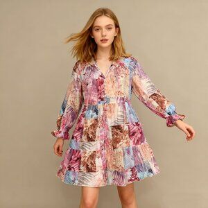 $365 NWOT Johnny Was Women's Jade Ruffles Floral Silk Mini Dress Size XL